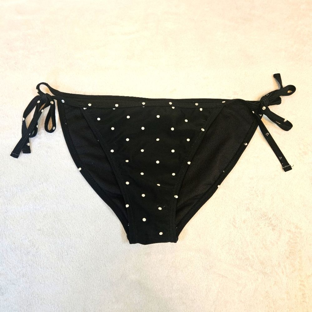 Blue Island by Island World Swimsuit Bikiini Bottoms Women Sz L Black Polka Dot